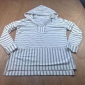 Melló Day Striped Hooded Tunic Top White Gray Long Sleeve Women S